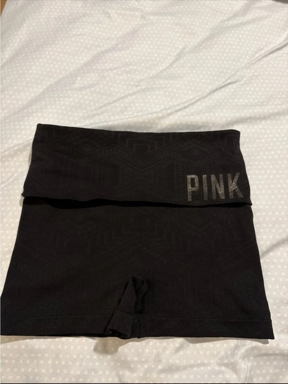 PINK Victoria's Secret Black Fold-Over Waistband Bike Shorts with Logo